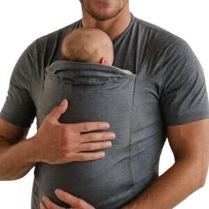 ILalabu Dad Shirt Short Sleeve V-Neck Babywearing Tee Stretch Gray Size 2XL